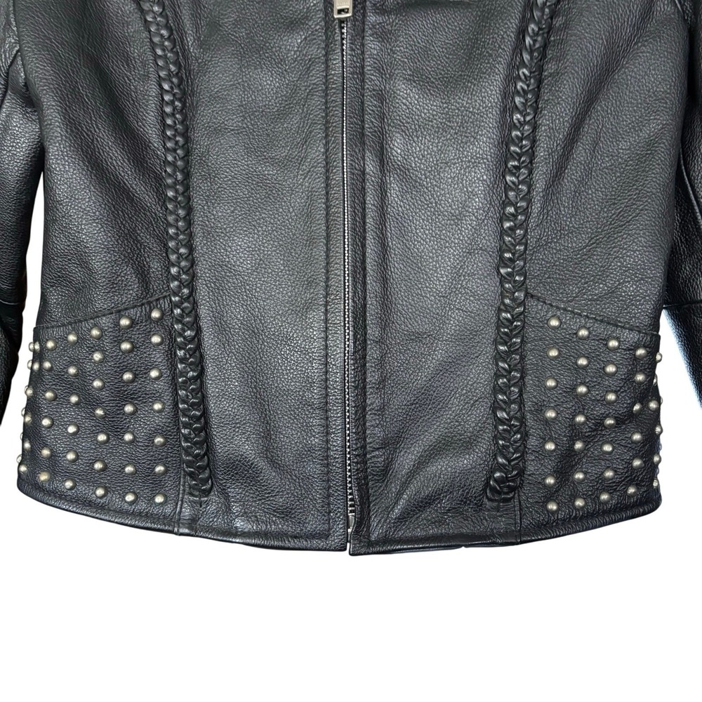 FMC Studded Leather Motorcycle Jacket Womens size XS Eagle Live Free Ride Free - Picture 5 of 7